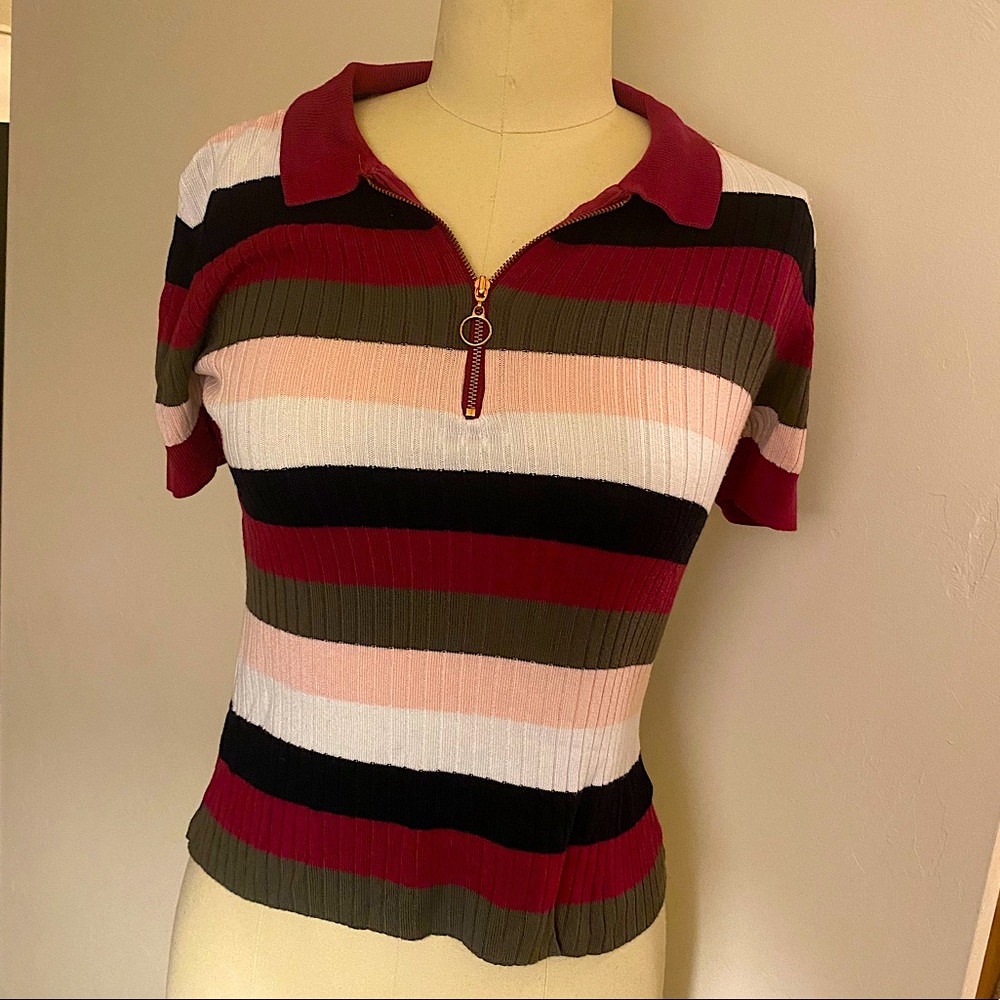 Candies Short Sleeve Collared Sweater